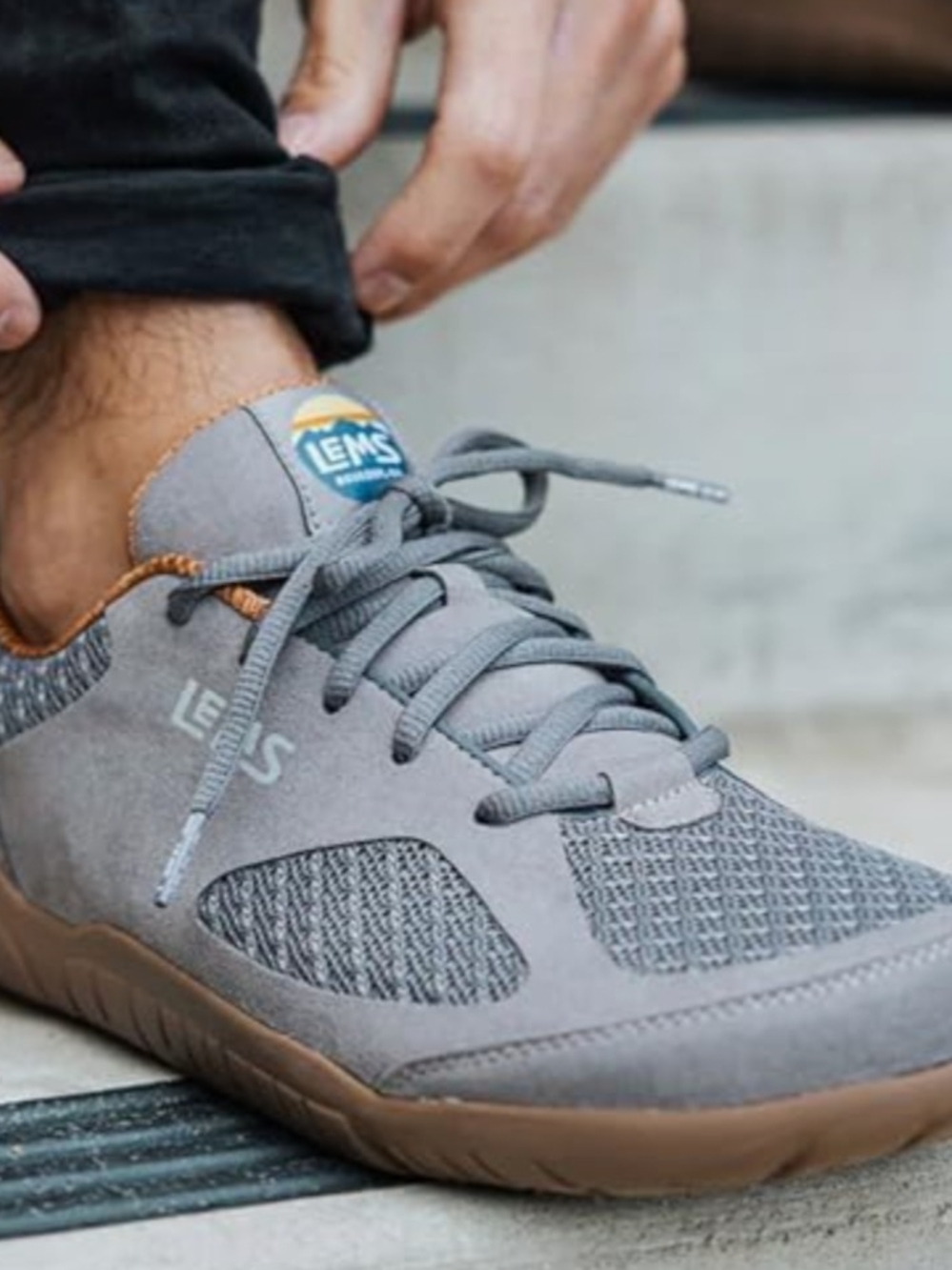 Lems Men's Grey Lightweight Lace-Up Athletic Shoe